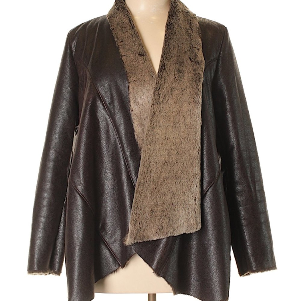 Bagatelle Vegan Leather Faux Fur Drape Front Jacket